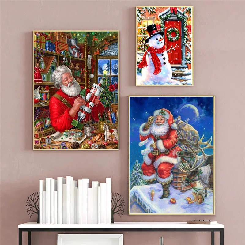 

Christmas Decoration Dress Up Different Santa Claus Send Christmas Gifts Wall Art Boy Gifts Modern Room Bedroom Home Decoration