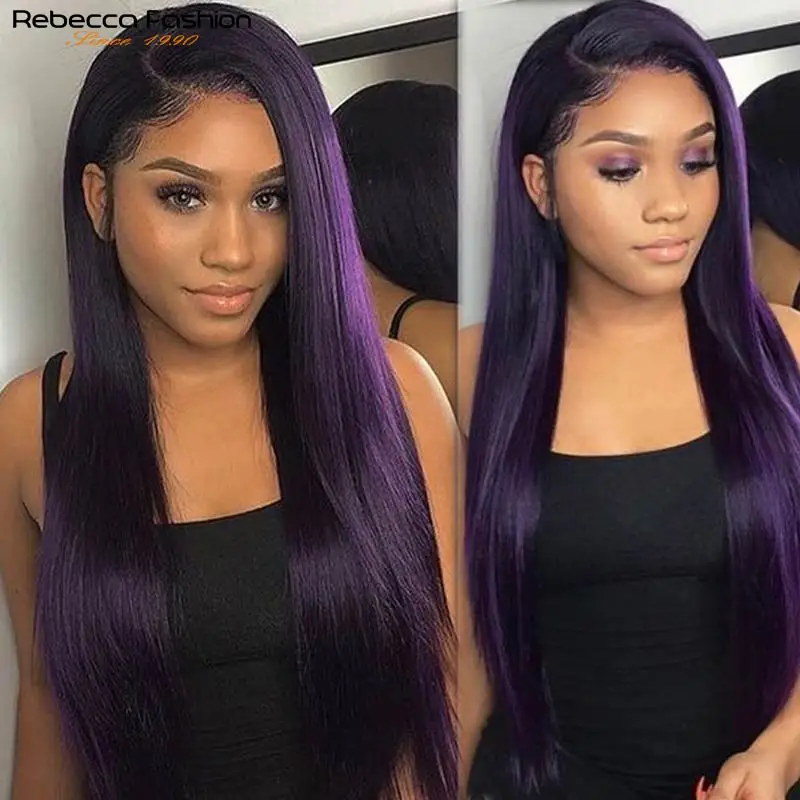 Rebecca Purple Human Hair Wig Straight Lace Front Wig 4x4 Lace Closure Straight Human Hair Wigs For Women Preplucked Pink Blonde