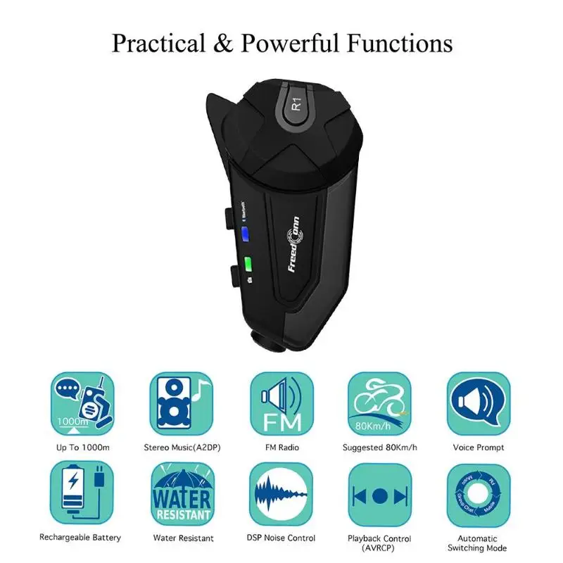 

R1 Motorcycle Helmet Headset Wireless WiFi Bluetooth 4.1 Intercom with HD Camera Controlling Music Pause Playback up and down