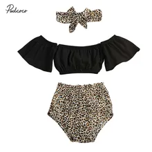 Baby Summer Clothing Infant Baby Girl Clothes Off-Shoulder Tops Vest Leopard Shorts Headband 3PCS Outfits Set 0-18M