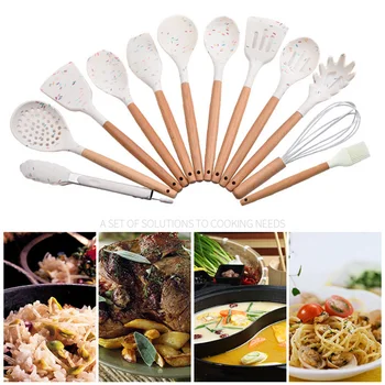 

13pcs Silicone Cooking Utensils Kitchen Utensil Set Non-stick Spatula Wooden Handle with Storage Box Kitchen Tools Kitchenware