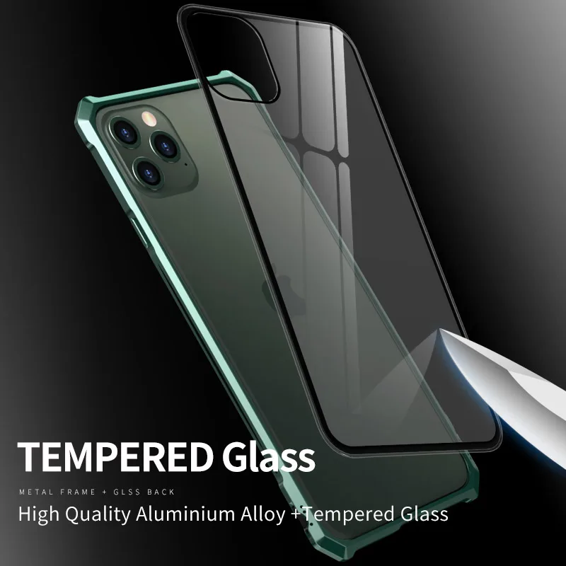 Для iPhone 11 Pro Max чехол Роскошный Алюминиевый металлический каркас жесткие прозрачные чехлы с закаленным стеклом для iPhone 11 Pro 11Pro Coque Funda