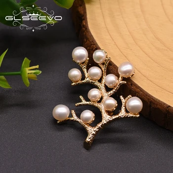 

GLSEEVO Natural Fresh Water Pearl Handmade Tree Brooch Pins For Women Girls Baby Party Fine Jewelry broche femme bijoux GO0360