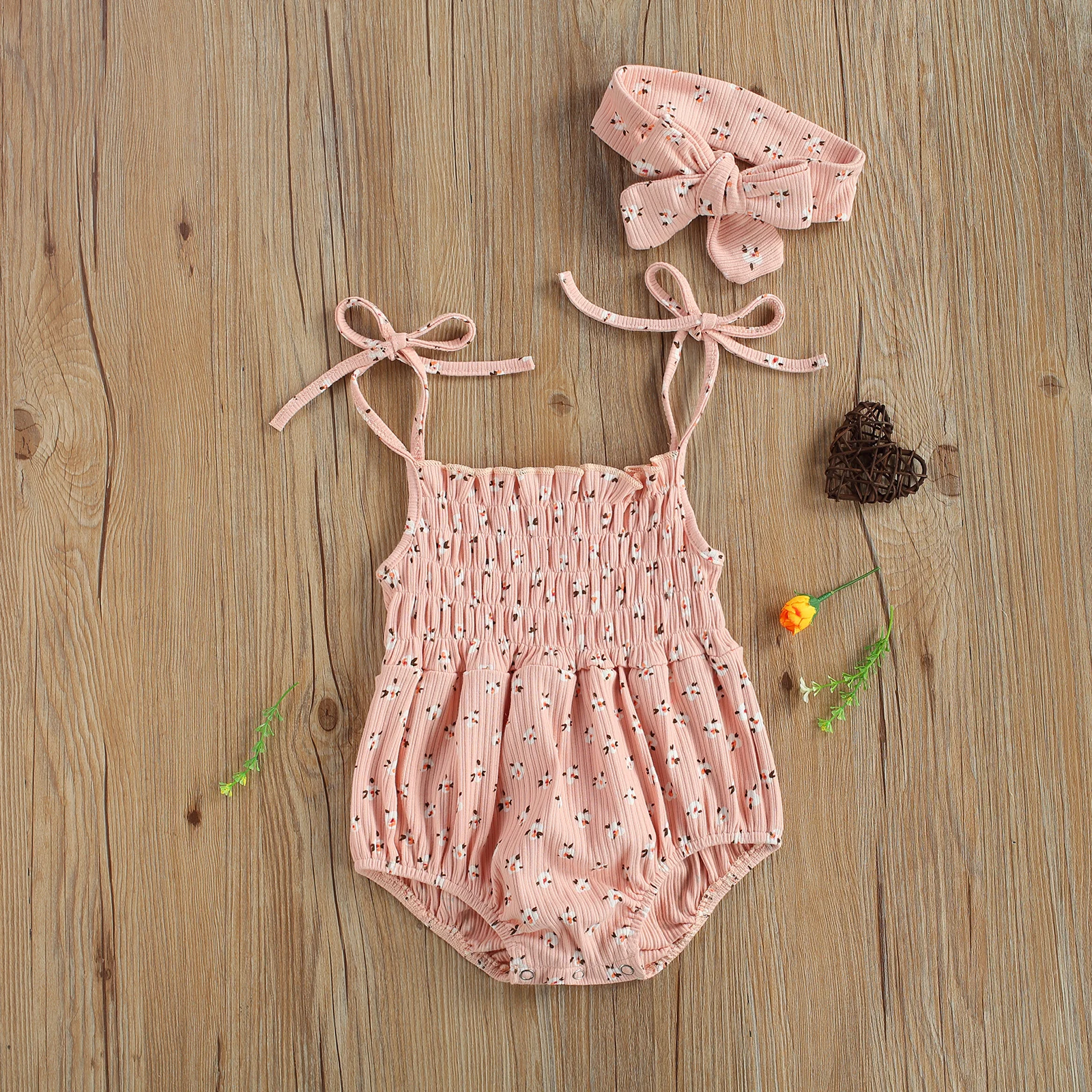 Sommer Neue Prinzessin Infant Baby Mädchen Romper Outfits Ärmelloses Floral Print Lace Up Overall + Bowknot Stirnband Baumwolle Beachwear