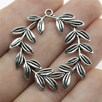 

WYSIWYG 4pcs Charms Olive Branch Wreath 41x36mm Antique Bronze Silver Color Pendants Making DIY Handmade Jewelry
