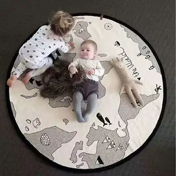 

INS World Map Baby Play Mats kids Playmats Children Room Decoration Photo Props Canva Pad 135cm Diameter Crawling Mat