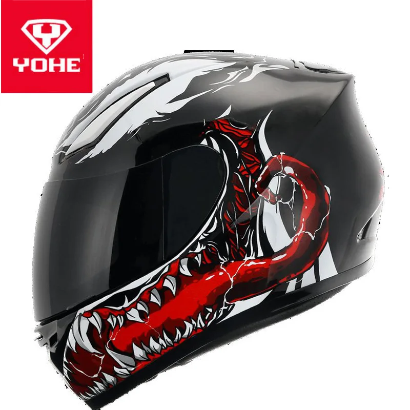 New ECE Certification YOHE Full Face Motorcycle Helmet Cross-country Moto Running helmets with PC Lens visor made of ABS