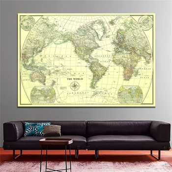 

Creative World Map 150x100cm Canvas Painting Picture Physical Map of The World Politics 1922 Home Office Decoration Wall Sticker