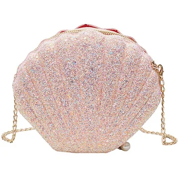 

Women Girls Little Mermaid Seashell Purse Cross-Body Shoulder Bags Glitter Sequins Chain Evening Purse