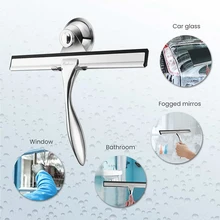 Essuie-glaces en caoutchouc, outils de nettoyage du verre, grattoir souple, en acier inoxydable, avec poignée antidérapante, crochet d'aspiration, fenêtre de voiture salle de bain de la maison