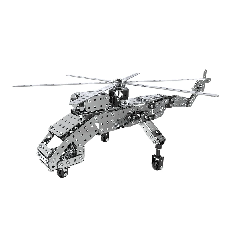 

632Pcs DIY Assembled Lifting Helicopter Model Building Blocks Brick Set Stainless Steel 3D Metal Model Gift Toy