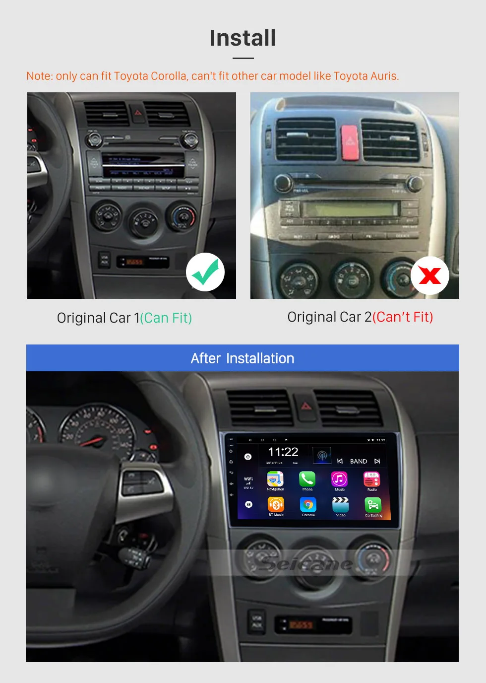 Seicane! для 2006-2012 Toyota Corolla Android 8,1/9,0 gps Мультимедийная навигационная система Поддержка 3g WiFi Bluetooth с четырехъядерным процессором