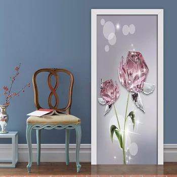 

Self Adhesive Home Decor Crystal Rose Flower Poster 3D Bedroom Door Sticker Environmental Protection Print Waterproof Paper Art