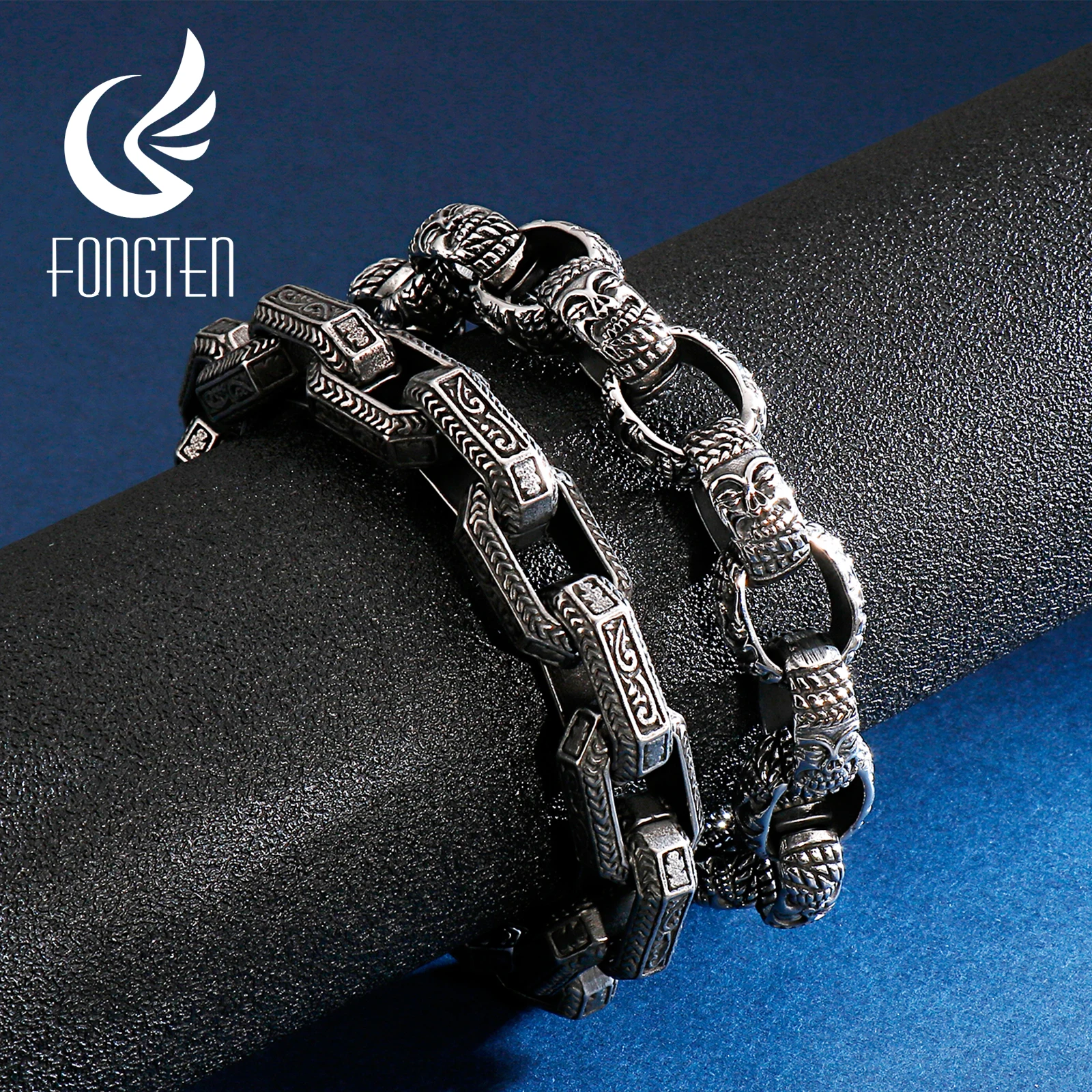 Fongten религиозный Будда бусы звено цепи браслет для мужчин ретро Викинг панк браслеты из нержавеющей стали мужские ювелирные изделия