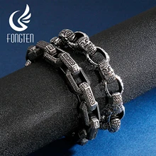 Fongten религиозный Будда бусы звено цепи браслет для мужчин ретро Викинг панк браслеты из нержавеющей стали мужские ювелирные изделия