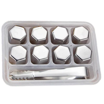 

Hot 8Pcs/Box Stainless Steel Ice Cubes Reusable Chilling Stones for Whiskey Wine Keep Your Drink Cold Longer Whiskey Stones