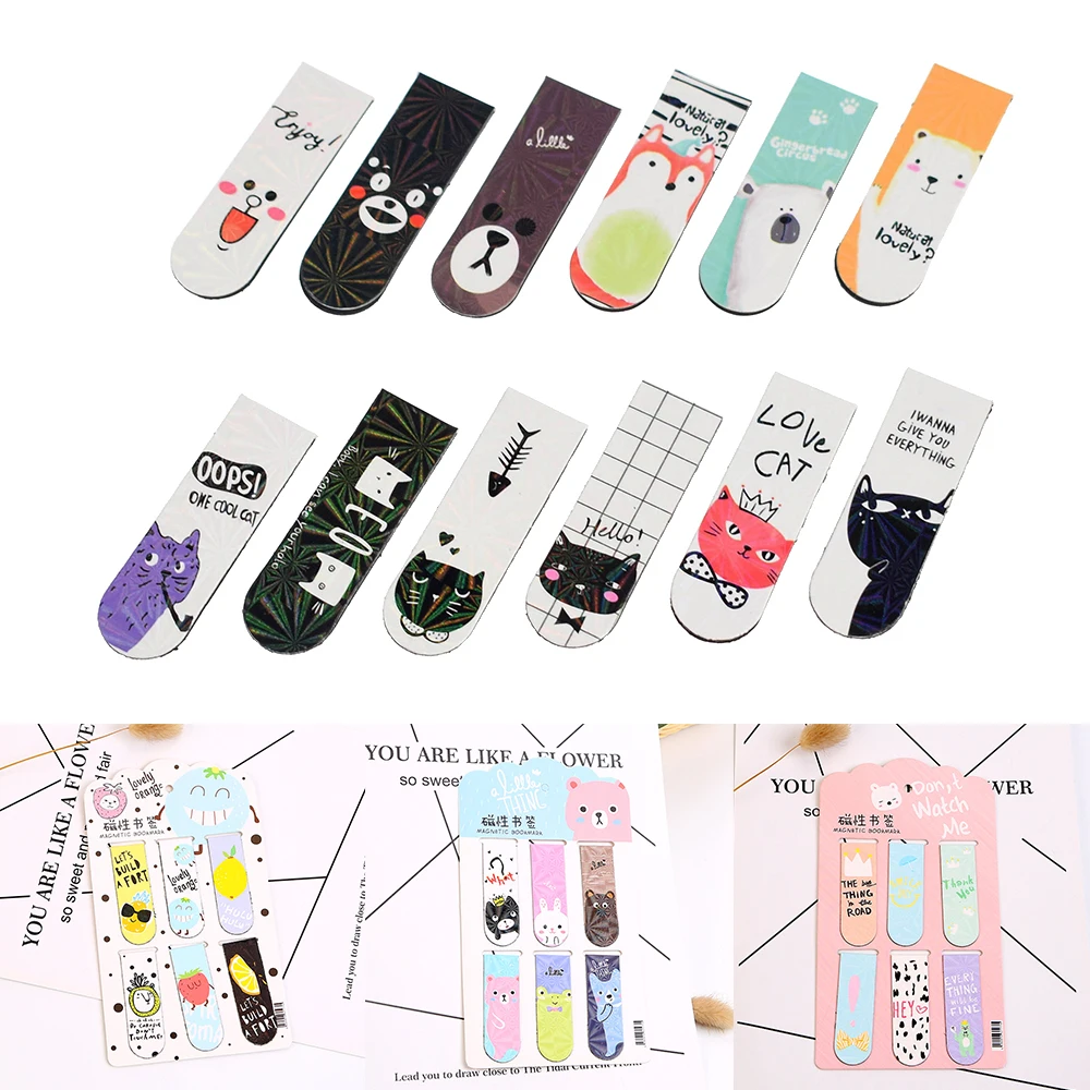 6 Pz/Set Cactus Scuola Forniture Per Ufficio Oreo Cat Segnalibri Magnetici Cancelleria Graffetta