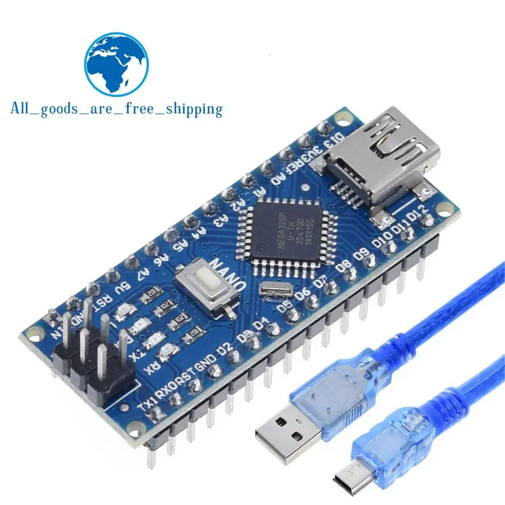 TZT Mini USB с контроллером загрузчика Nano 3,0 совместимый для arduino CH340 USB драйвер 16 МГц NANO V3.0 Atmega328 - Цвет: 328P-AU and Cable