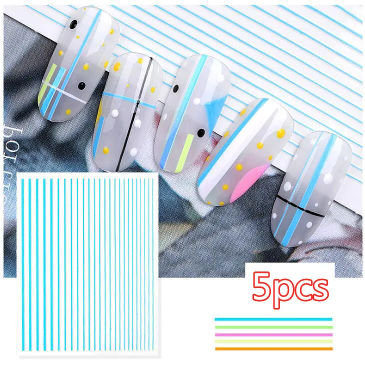 Fluorescent blue 5 шт. флуоресцентная 3D наклейка для ногтей кривая полоса линии ногти наклейка s клейкая лента для ногтей Искусство Наклейка s наклейки - Цвет: Fluorescent blue