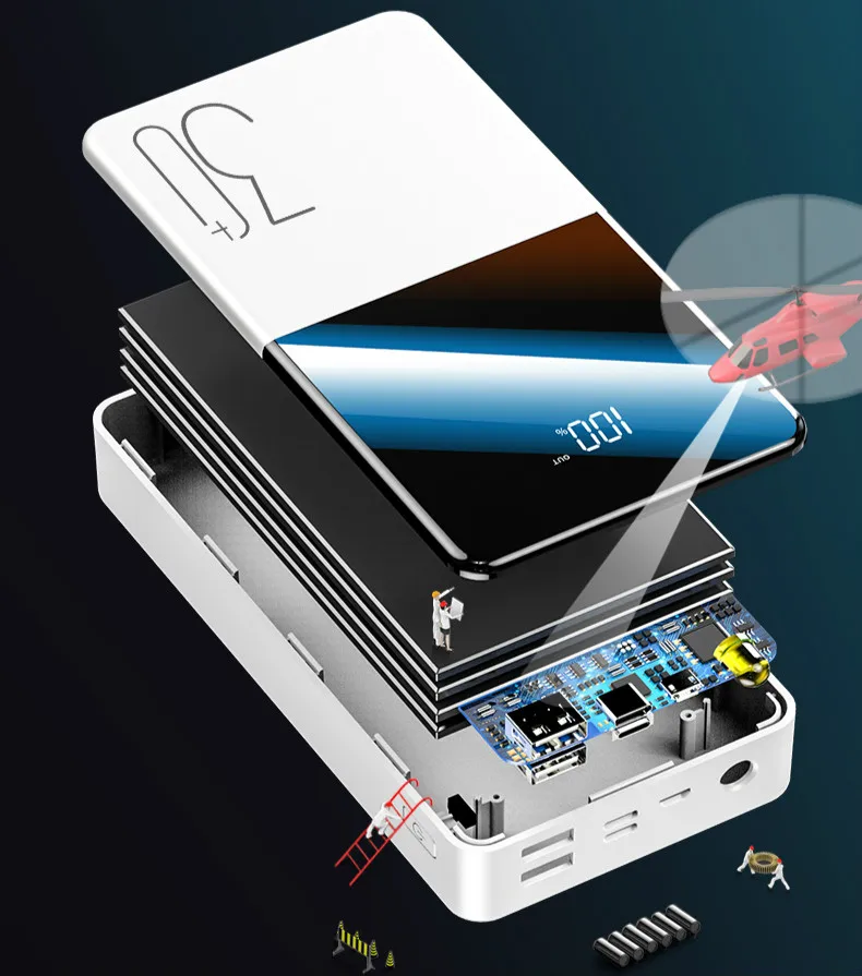 Горячее предложение, внешний аккумулятор 30000 мА/ч, портативное зарядное устройство, ЖК-дисплей, 30000 мА/ч, USB повербанк, Внешнее зарядное устройство для Xiaomi Mi iPhone 8