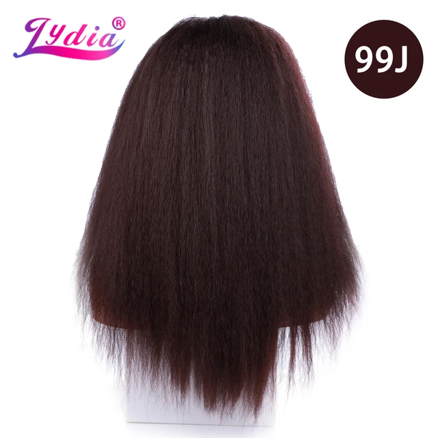 Lydia Long Kinky Straight Headband Synthetic Hair Wigs For African American Women Natural Black 18-22 Inch Kanekalon Afro Wig #99J