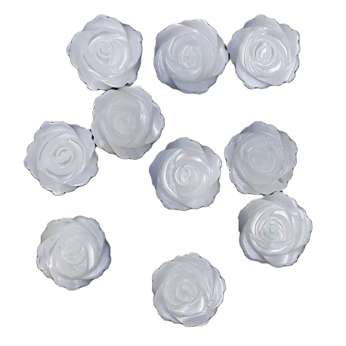 

10pcs 10mm Natural White Sea Shell Mother of Pearl Rose Loose Beads Top Drilled