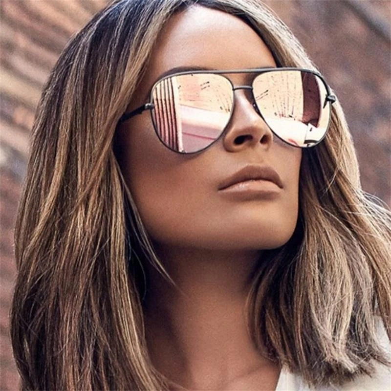 best sunglasses for women 2019 Pink Pilot Sunglasses Women Quality Metal Mirror Sun Glasses Brand Flat Top Panel Shades Female Fashion Lunette large sunglasses