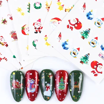 

44pcs Christmas Nail sliders Santa Bell Elk Snowman Cat Xmas Tree Nail Water Transfer Sticker New Year Decals Manicure JINJ004