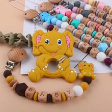 

Custom Letter Names Elephant Pacifier Clip Chain Teether Pendants for Baby Infant Chew Leash Nipple Holder Teether Creative Gift