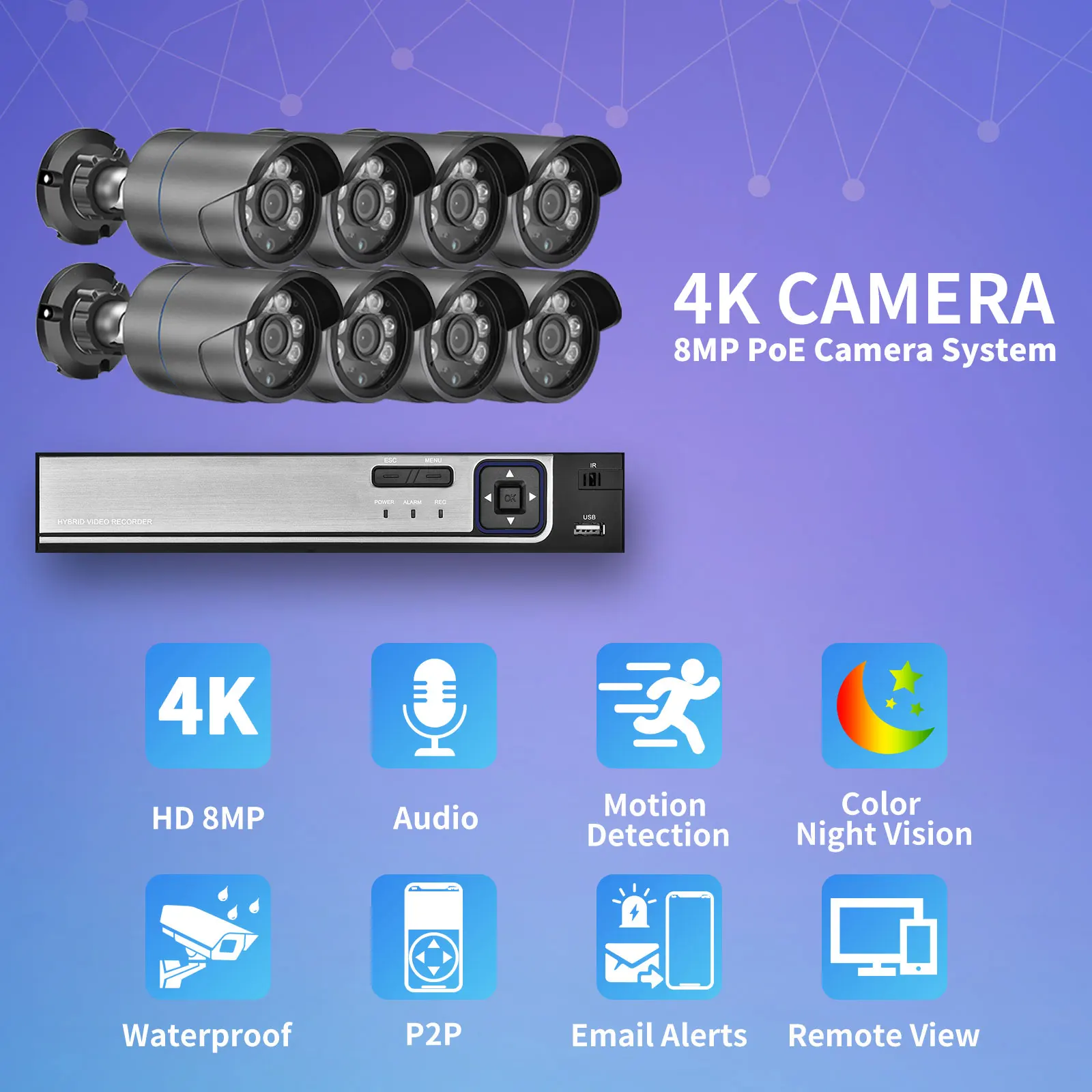 Gadinan H.265 POE NVR Audio Surveillance 8MP 8CH HD 4K Ultra Full Color Video Security System Outdoor CCTV IP Camera Record Set best cctv camera for home