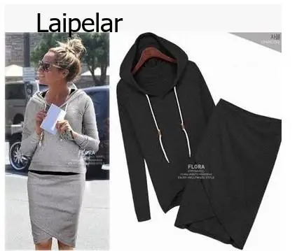 

2 piece set women long sleeve hooded package buttocks coat + irregular skirts two piece set tracksuit women clothes