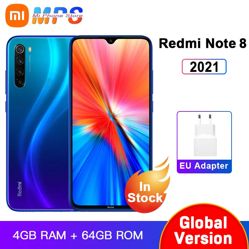 В наличии 2021 новейшая глобальная версия Xiaomi Redmi Note 8 4 Гб 64 48MP Quad задняя камера MTK Helio