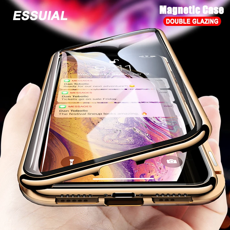 Metal Magnetic Adsorption Case For iPhone 11 Pro XS Max X XR Double-Sided Glass Magnet 7 8 6 6s Plus Cover | Мобильные телефоны и