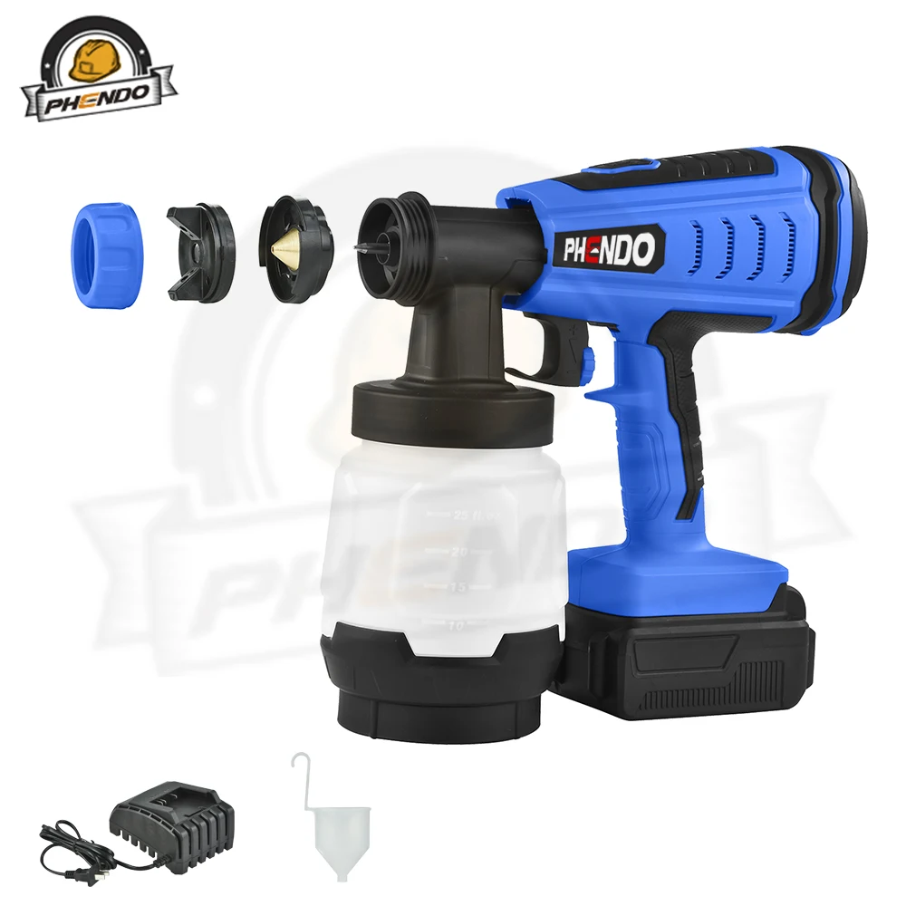 

PHENDO 18V DC Electric portable Spray Gun 800ml HVLP Handheld Household Paint Sprayer Flow Control Airbrush Easy Spraying