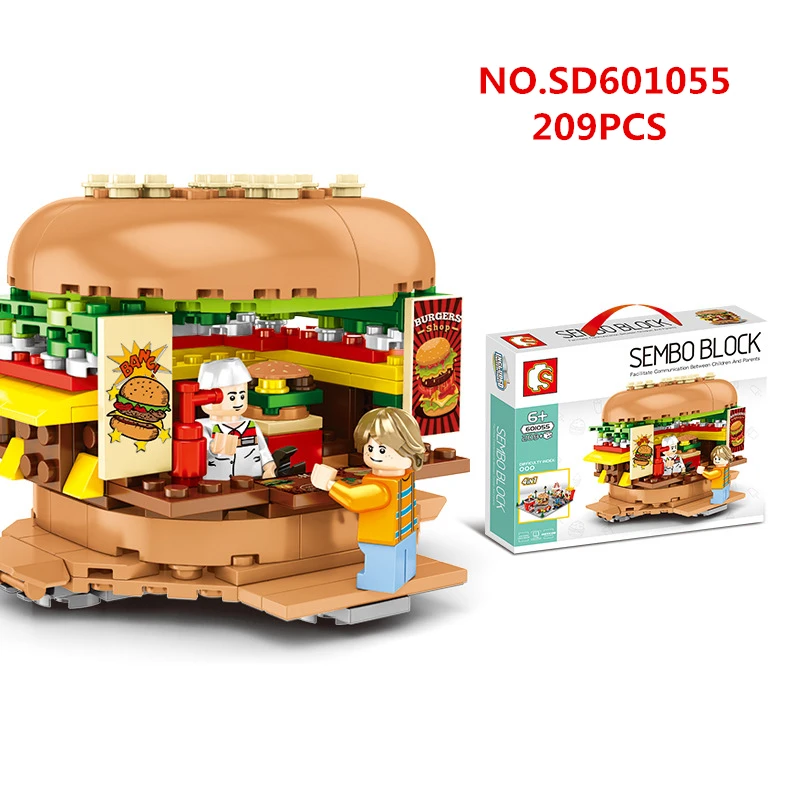 

Mini Street Shop ice cream Micro Beverage Store Model hamburger Building Blocks Sets Bricks Kids Educational toys for Children