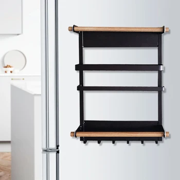 

Home Kitchen Storage Rack Spice Jars Magnetic Organizer Multi Use Iron Holder Paper Rustproof Refrigerator Side Shelf Fridge