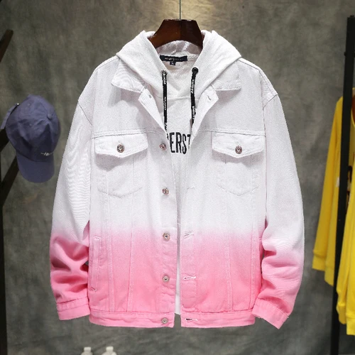 pink Джинсовая мужская куртка в стиле ретро, мотоциклетная, хит, цветное пальто, уличная одежда, хип-хоп куртка-бомбер, ковбойская Мужская джинсовая куртка, Мужская куртка - Цвет: pink