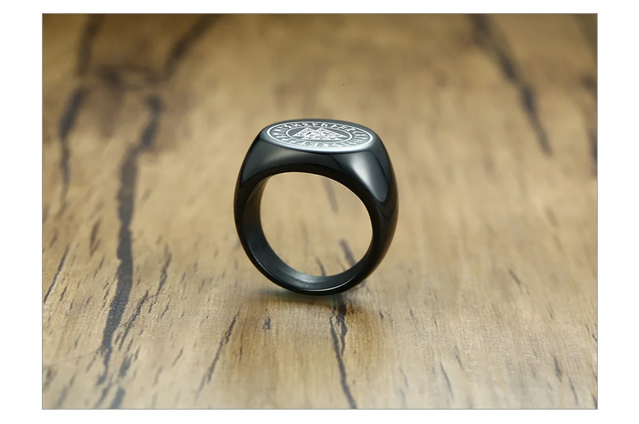 Vnox Stainless Steel Viking Rune Signet Ring for Men Black Male Punk Jewelry with Triple Knot Icon#8-#13