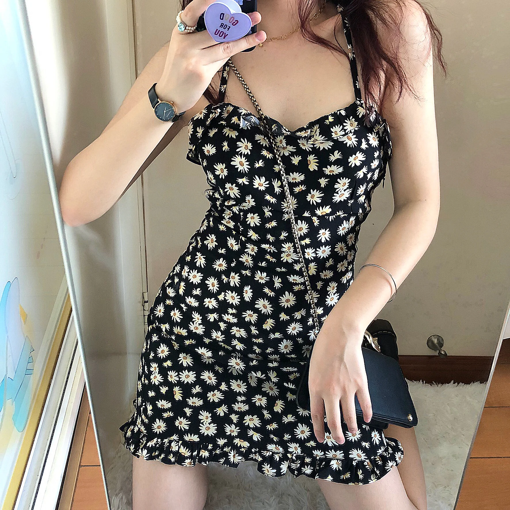 Daisy Floral Mini Dress Halter Neck 