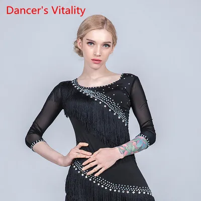 Only Top as Photo Для женщин с кисточками; босоножки со стразами; Топ и штаны; брюки Одежда для латинского танца на шесте Самба Танго, ча-ча, Танцы этап конкуренции наряды - Цвет: Only Top as Photo