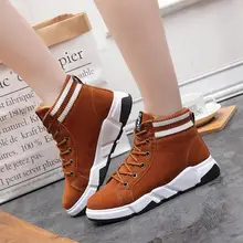 Зимняя обувь; женские зимние ботинки на шнуровке; классическая Теплая Флисовая повседневная обувь на плоской подошве с высоким берцем и круглым носком; кроссовки; zapatos mujer