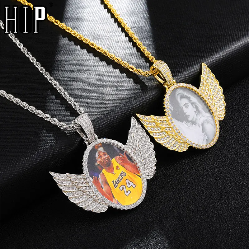 Хип хоп крылья Iced Out Bling кубический циркон на заказ ожерелье с фото и кулон для мужчин ювелирные изделия с теннисной цепочкой
