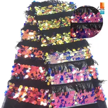 

Tassel Sequins Mesh Tulle Lace Fabrics 2019 High Quality Magic Color Sequined Embroidered Nigerian African Lady Bride Material