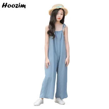 

European Summer Solid Holidy suspender Open Back Dress Girls 6-15 Years High Street Minimalist Wide Leg Sling Dresses Children