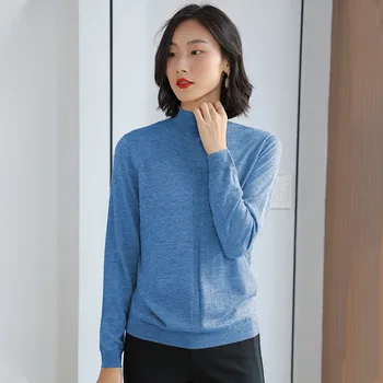 

Spring and autumn new long-sleeved high-neck solid color knitted T-shirt women