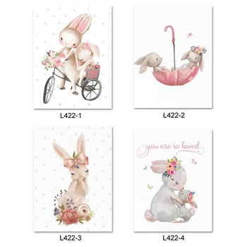 

Cute Grey Bunny Ballet Rabbit Wall Stickers for Kids Room Cat Baby Nursery Wall Decals Pink Flower for Girl Room Home Decoration