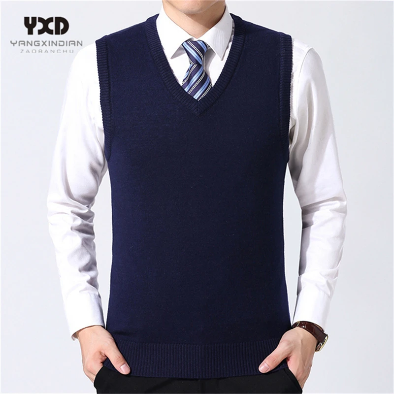 2024 New Solid Color Sleeveless Sweater vest Men Wool Sweaters Slim Fit Jumpers Knit V-Neck Jersey Hombre свитер Pullover men