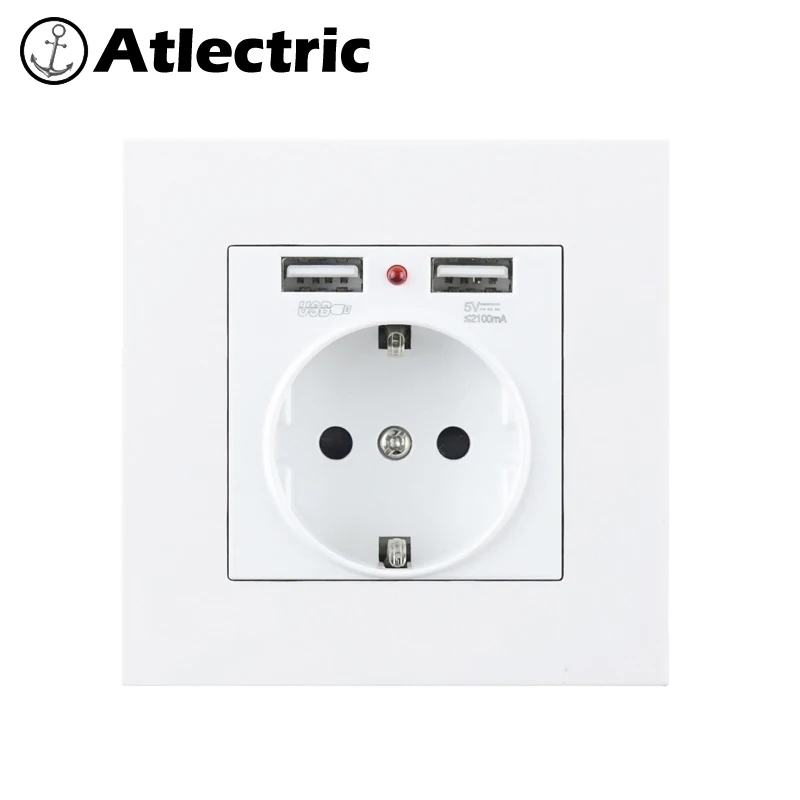 Atlectric 16A ЕС FR Французская клавиатура стандартная розетка питания ПК пластиковая панель розетка с двумя портами usb для мобильного телефона 86 мм* 86 мм розетка розетки,socket