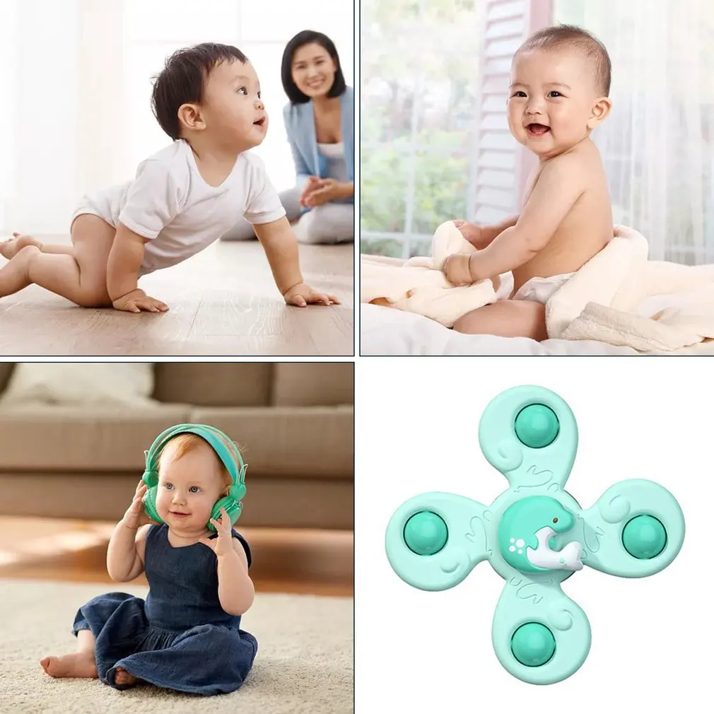 Montessori Baby Spin Top Bath Toys For Boy Children Bathing Sucker Spinner Suction Cup Toy For Kids 2 To 4 Years Rattles Teether 5
