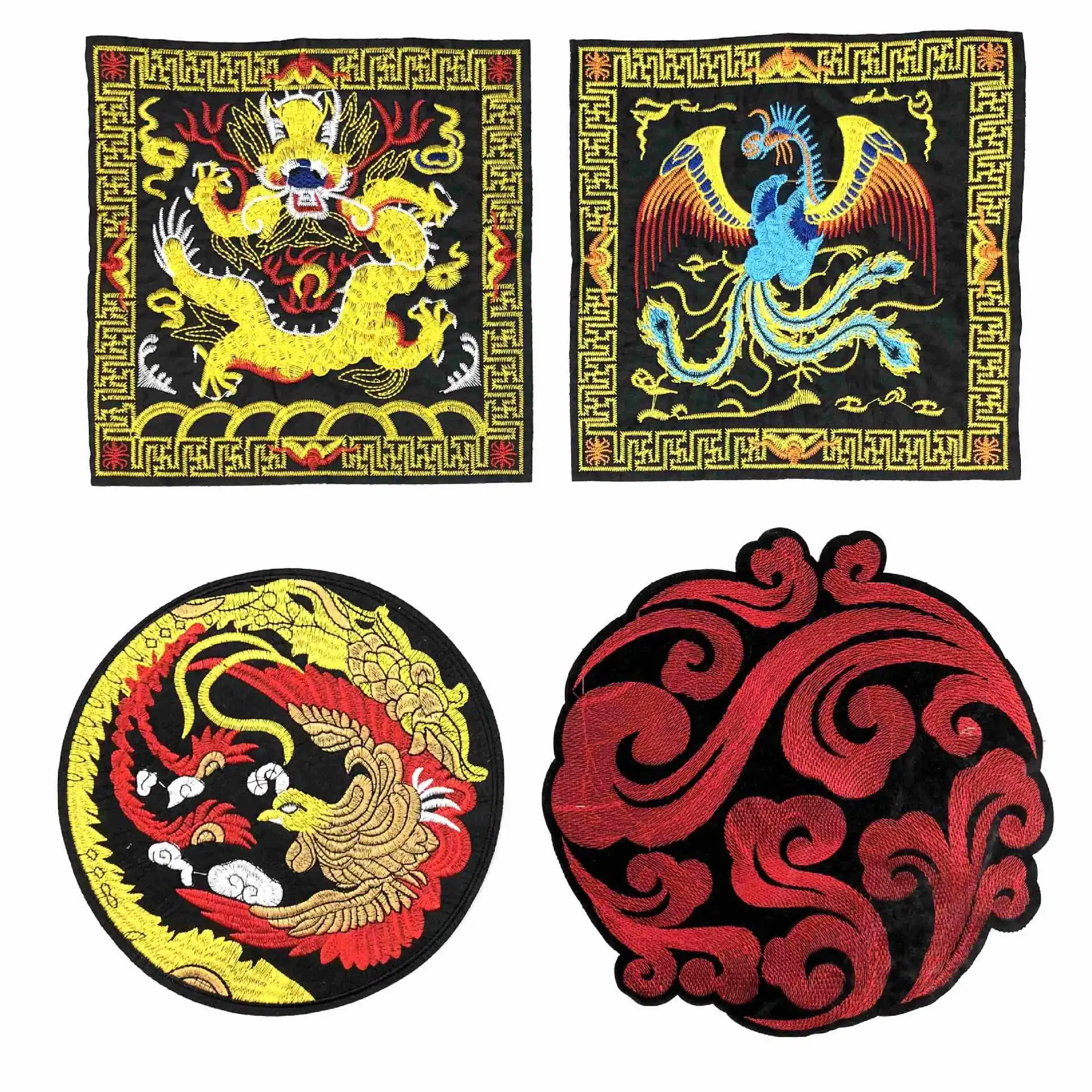 

Flowers Chinese Gold Dragons Embroidered Patches Sew Iron Badges for Dress Bag Jeans Hat T Shirt DIY Appliques Craft Decor